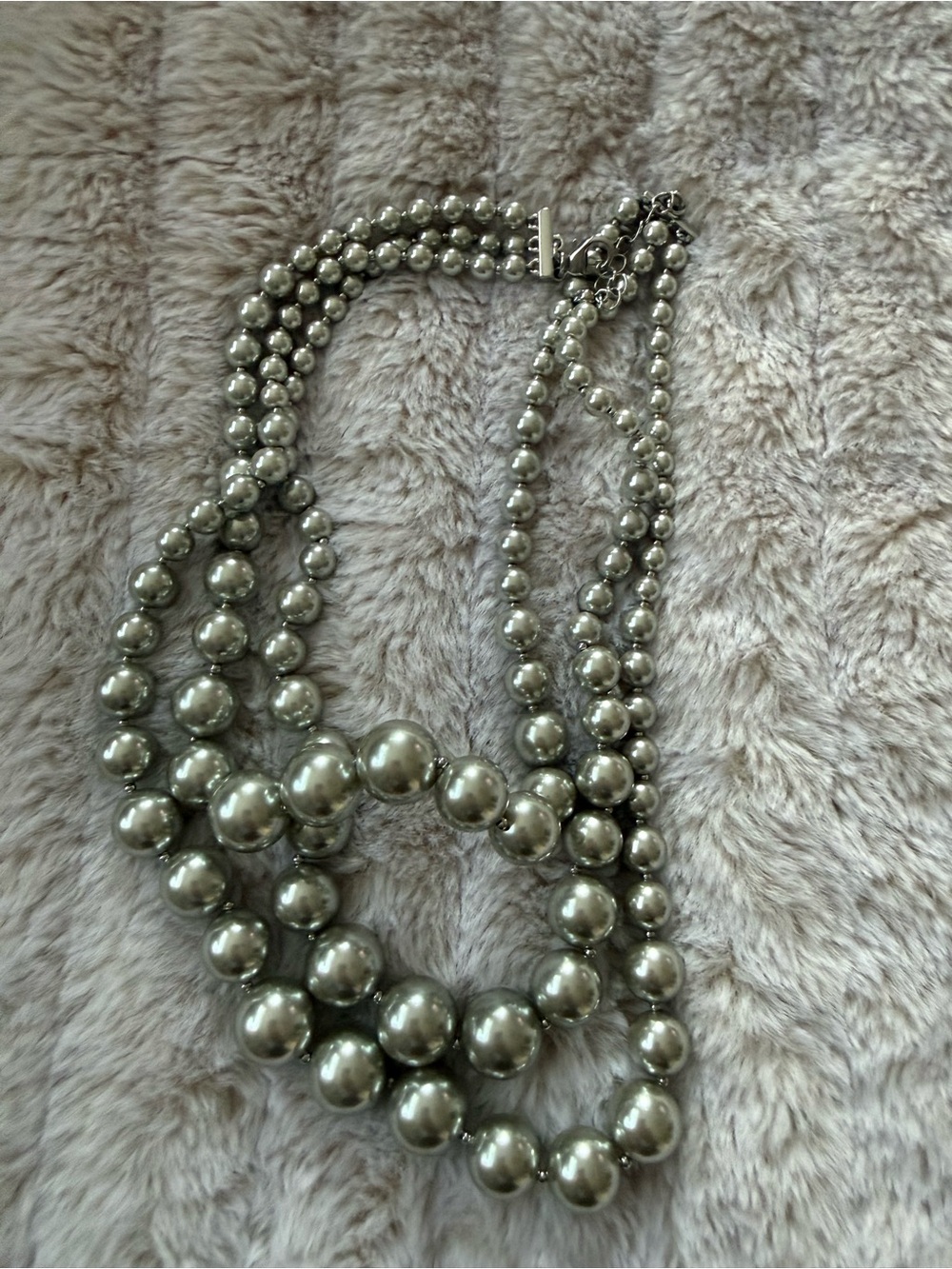 Statement Triple-Strand Silver Pearl Necklace - Women Jewelry